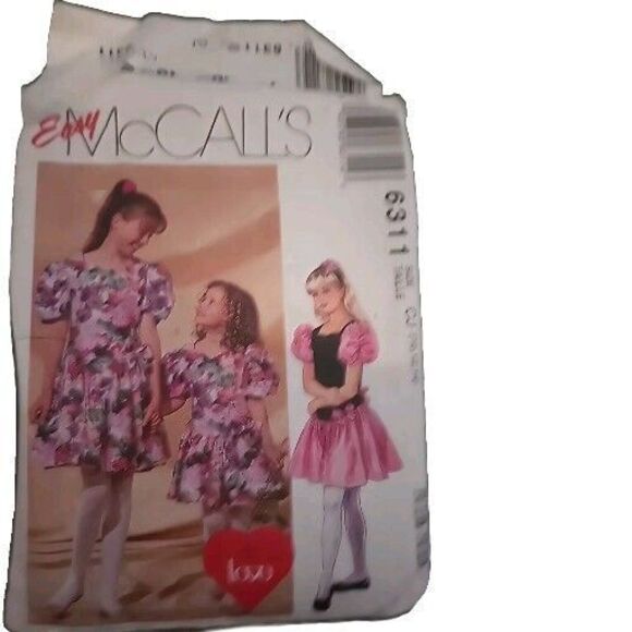 Dress Party Girls 10 12 14 McCalls 6311 Sewing Pattern Drop Waist Puff Sleeves - Picture 1 of 4